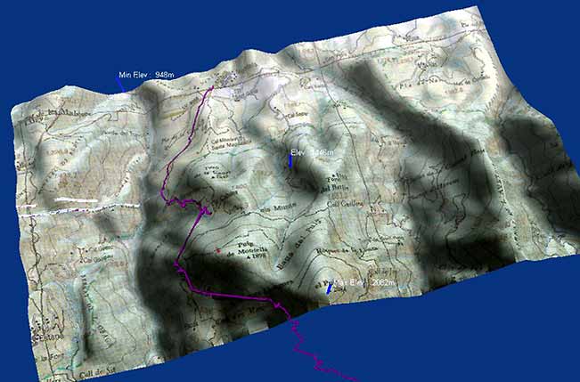Mapa de la baixada del refugi de Prat d'Aguiló a Montellà (segona part)