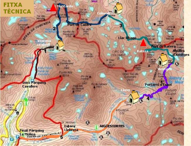 Mapa de Sant Maurici i Aigüestortes i ruta que vam fer